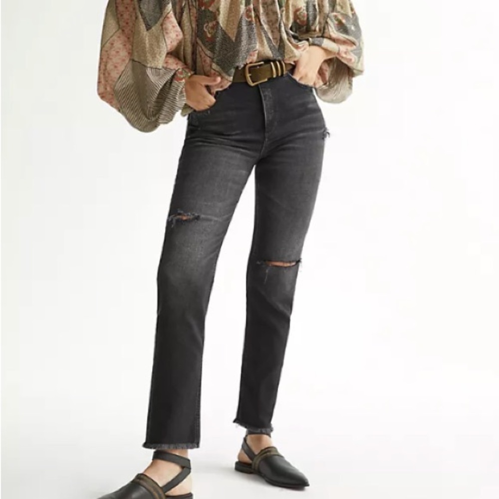Pilcro Anthropologie The Vintage Straight High Rise Stretch Jeans Black Size 28